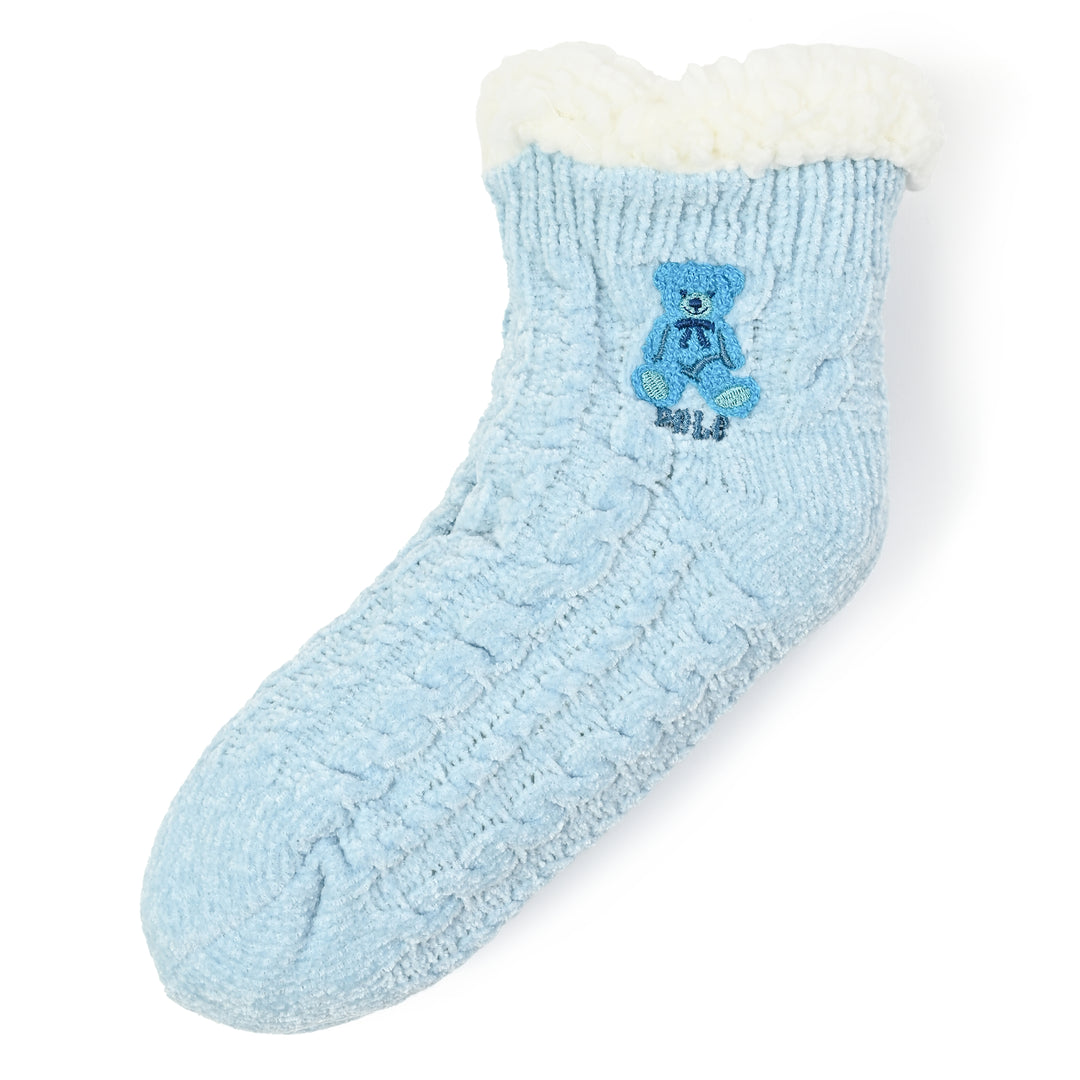 【WOMEN’S】裏ボアルームソックスケーブル柄