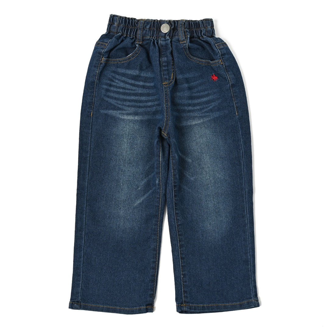 【KIDS】合皮ネーム付ストレッチデニムパンツ