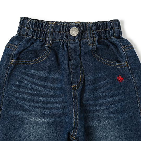 【KIDS】合皮ネーム付ストレッチデニムパンツ