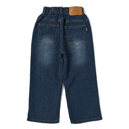 【KIDS】合皮ネーム付ストレッチデニムパンツ