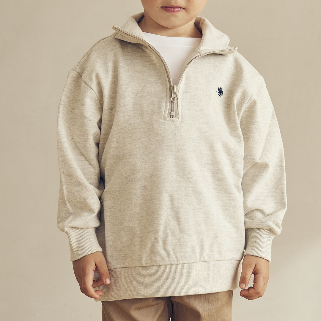 【KIDS】ワンポイント刺繍裏毛ハーフジップ