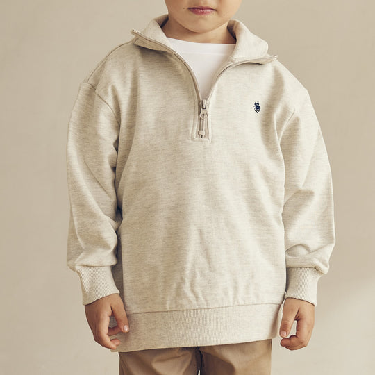 【KIDS】ワンポイント刺繍裏毛ハーフジップ