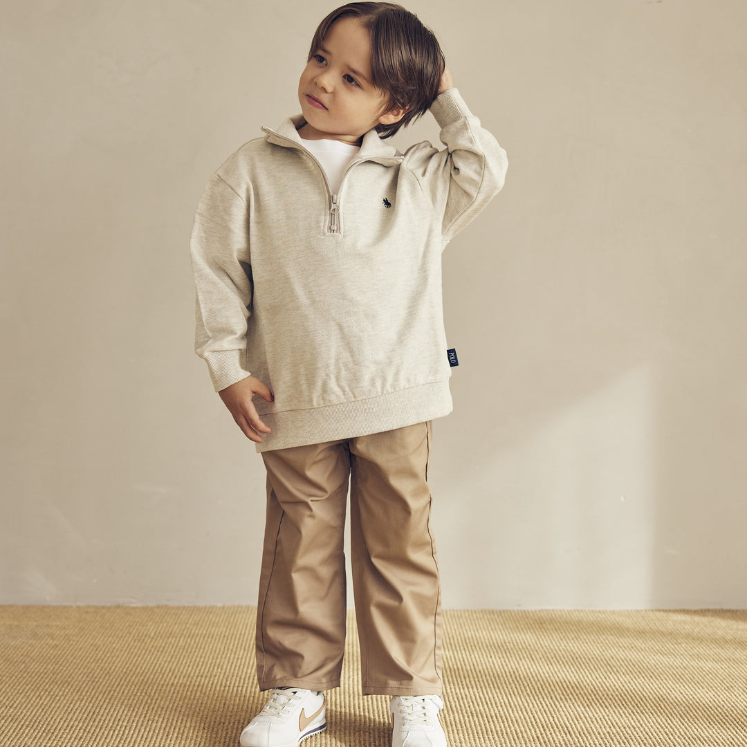 【KIDS】ワンポイント刺繍裏毛ハーフジップ