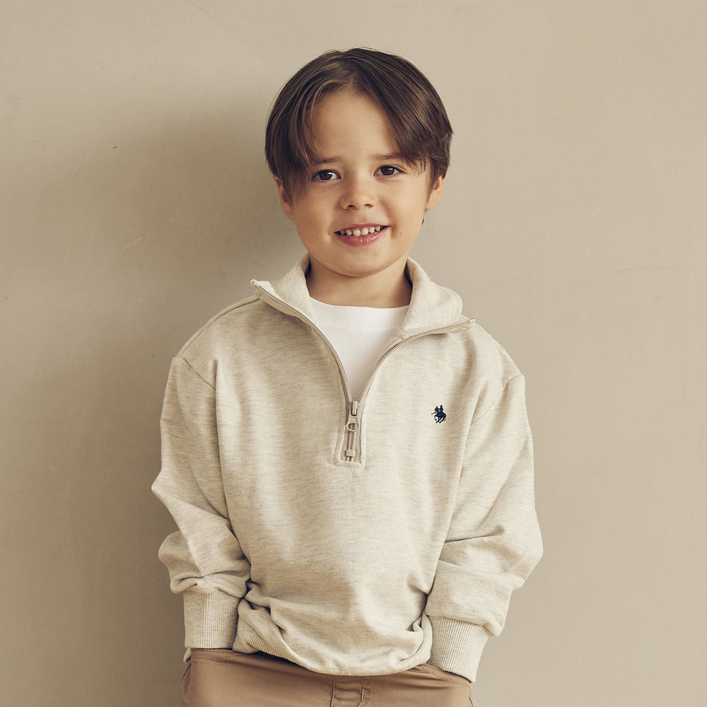 【KIDS】ワンポイント刺繍裏毛ハーフジップ
