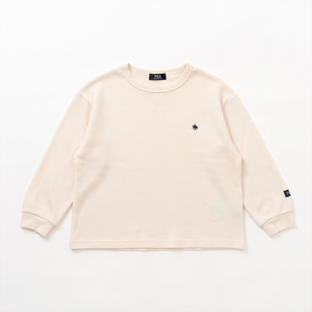 【KIDS】プレイヤー刺繍 ワッフルラウンドロンT