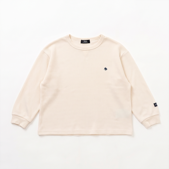 【KIDS】プレイヤー刺繍 ワッフルラウンドロンT