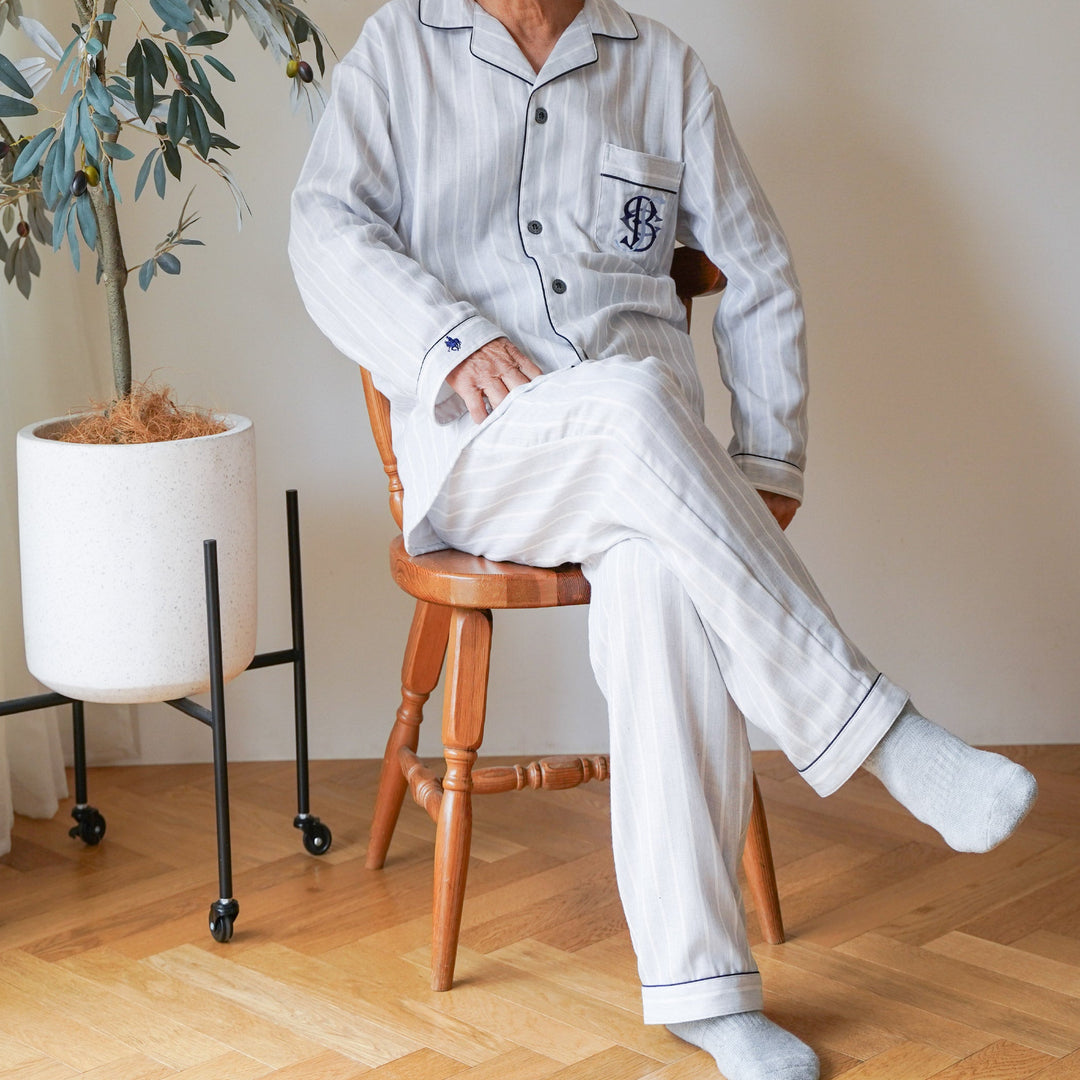 【MEN’S】先染め三重ガーゼ　ストライプパジャマ