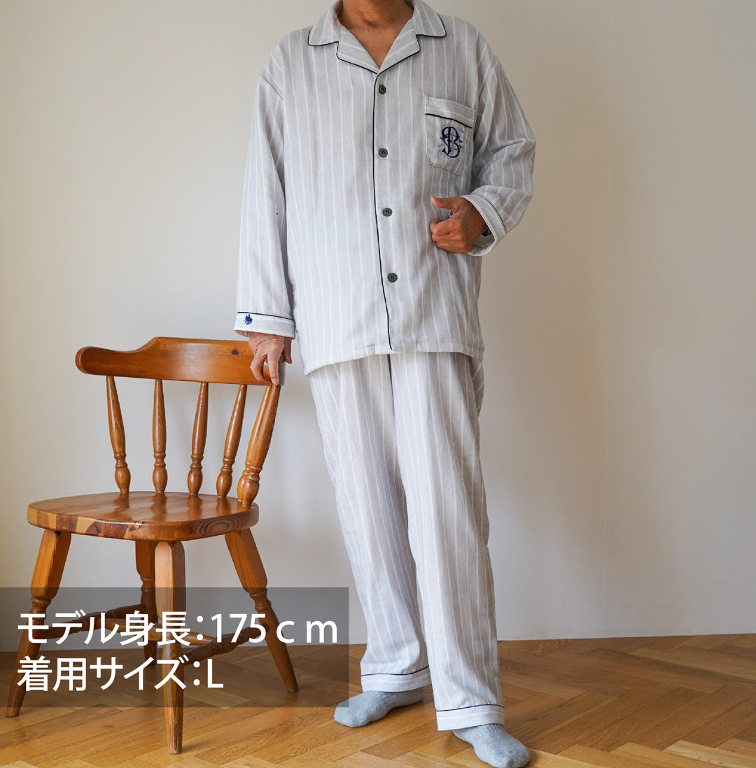 【MEN’S】先染め三重ガーゼ　ストライプパジャマ