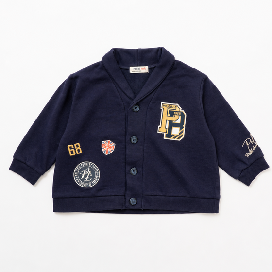 【BABY】カレッジワッペン 裏毛カーディガン