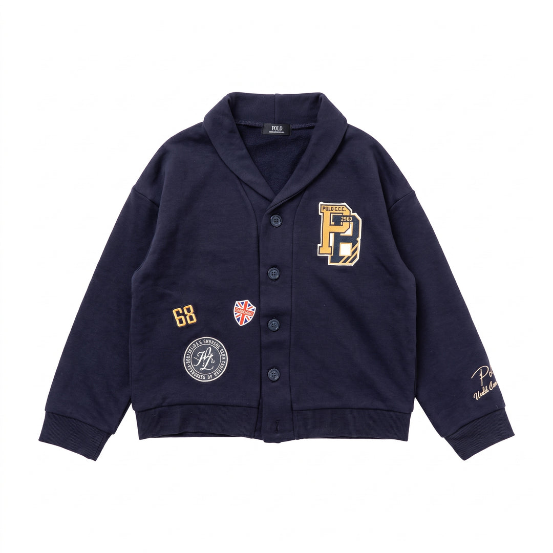 【KIDS】カレッジワッペン 裏毛カーディガン